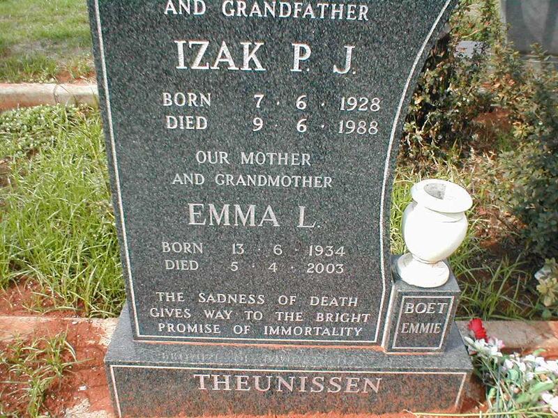 THEUNISSEN Izak P.J. 1928-1988 & Emma L. 1934-2003
