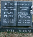 VILJOEN Frank Peter 1916-1991 & Petronella Francina 1920-2002