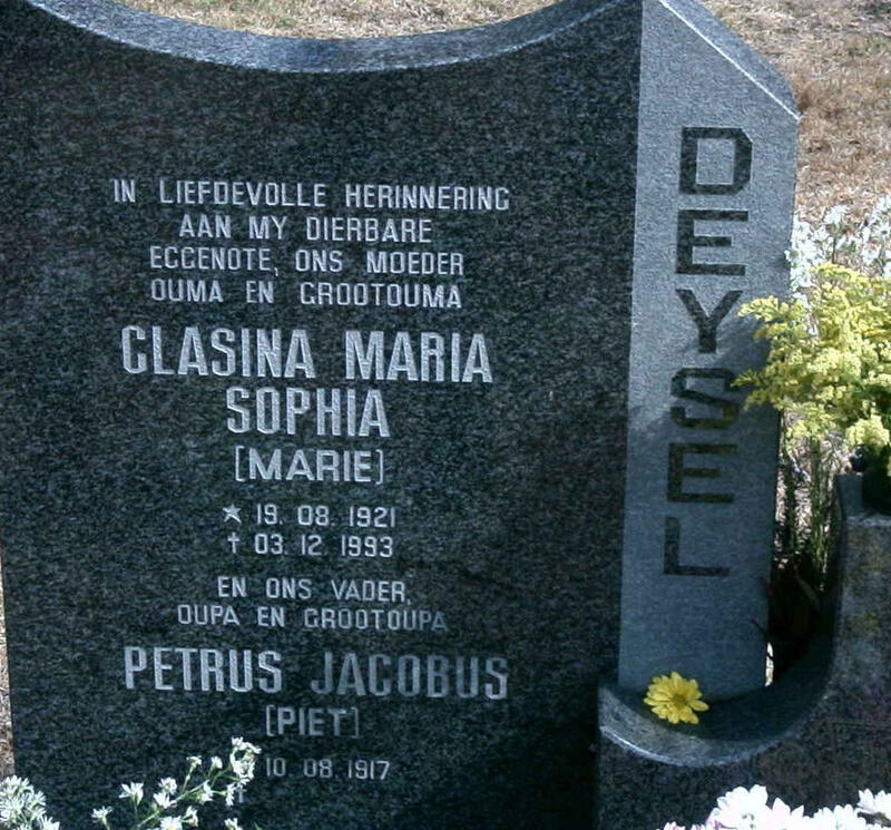 DEYSEL Petrus Jacobus 1917- & Clasina Maria Sophia 1921-1993