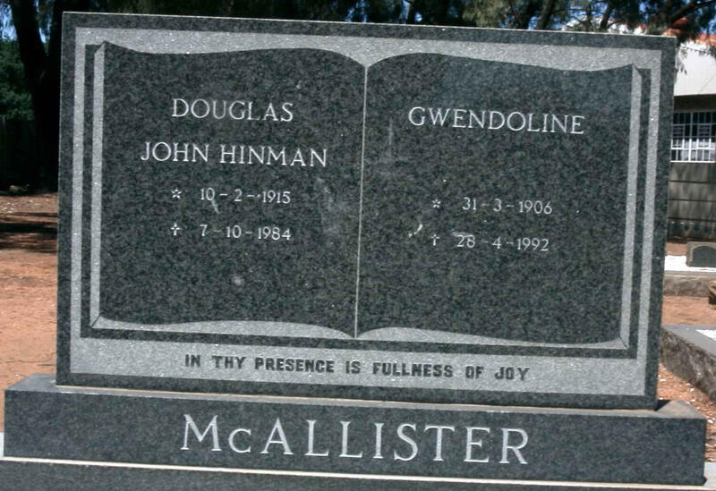 McALLISTER Douglas John Hinman 1915-1984 & Gwendoline 1906-1992