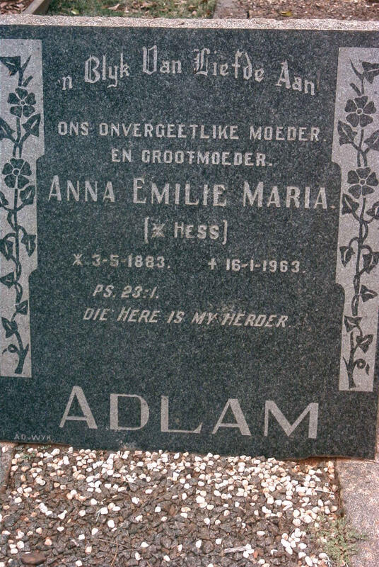 ADLAM Anna Emilie Maria nee HESS 1883-1963