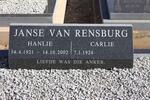 RENSBURG Hanlie, Janse van 1921-2000 :: JANSE VAN RENSBURG Carlie 1924-
