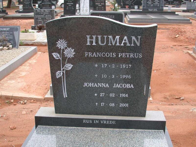 HUMAN Francois Petrus 1917-1996 & Johanna Jacoba 1914-2001