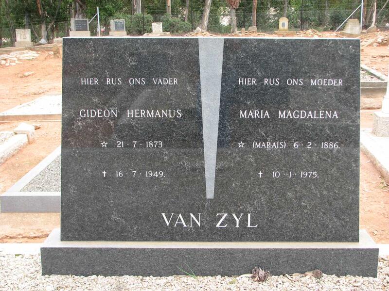 ZYL Gideon Hermanus, van 1873-1949 & Maria Magdalena MARAIS 1886-1975