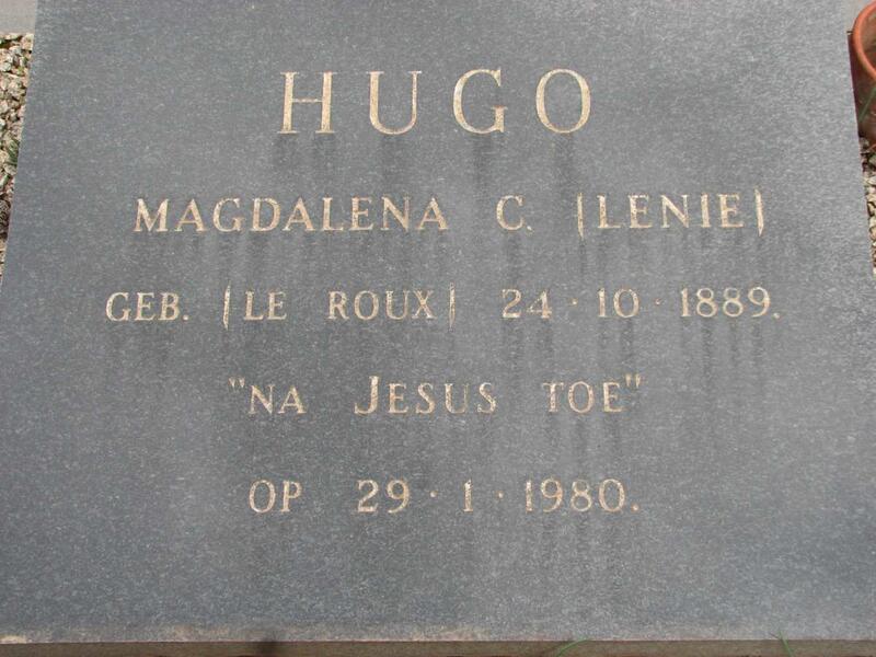 HUGO Magdalena C. nee LE ROUX 1889-1980