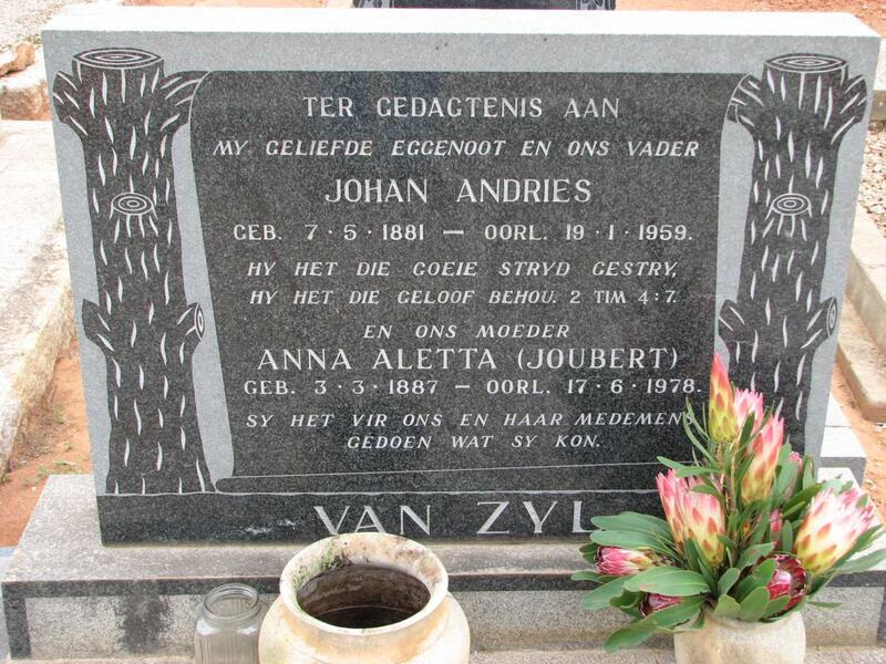 ZYL Johan Andries, van 1881-1959 & Anna Aletta JOUBERT 1887-1978