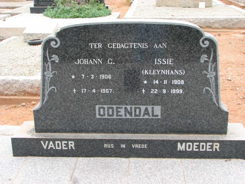 ODENDAL Johann G. 1906-1967 & Issie KLEYNHANS 1908-1999