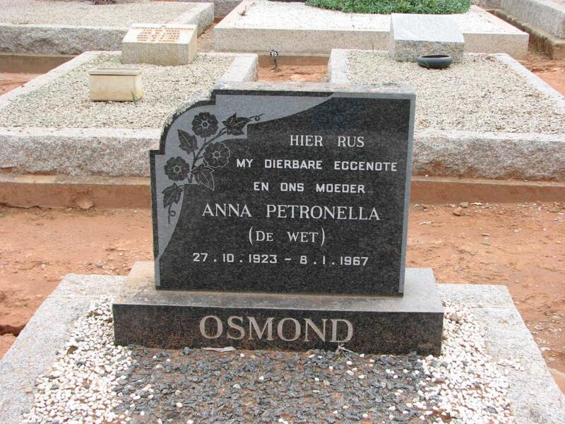 OSMOND Anna Petronella nee DE WET 1923-1967