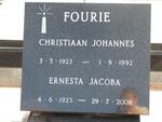 FOURIE Christiaan Johannes 1923-1992 & Ernesta Jacoba 1923-2008