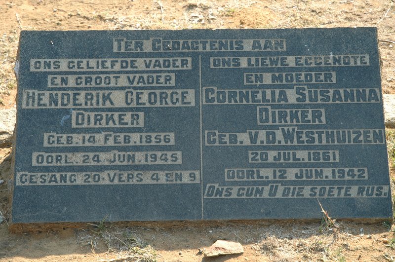 DIRKER Henderik George 1856-1945 & Cornelia SusannaV.D. WESTHUIZEN 1861-1942