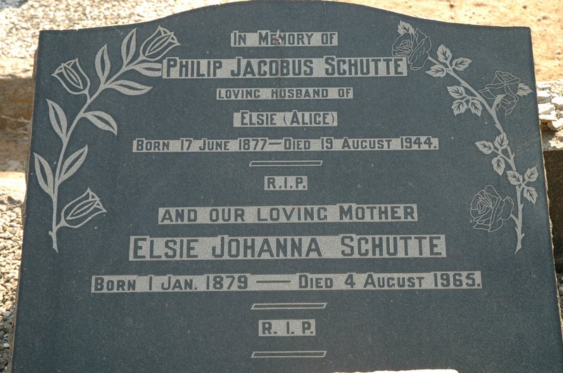 SCHUTTE Philip Jacobus 1877-1944 & Elsie Johanna 1879-1965