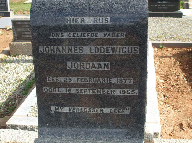 JORDAAN Johannes Lodewicus 1877-1965