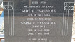 HAASBROEK Gert C. 1886-1970 & Maria E. GRIESSEL 1896-1984