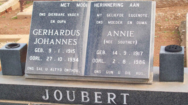 JOUBERT Gerhardus Johannes 1915-1994 & Annie SOUTHEY 1917-1986