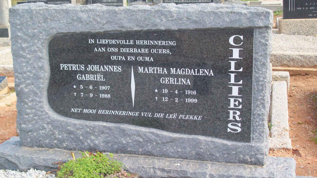 CILLIERS Petrus Johannes Gabriel 1907-1988 & Martha Magdalena Gerlina 1916-1999