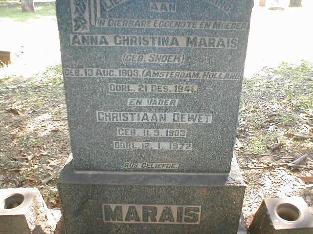 MARAIS Christiaan de Wet 1903-1972 & Anna Christina SNOEK 1903-1941