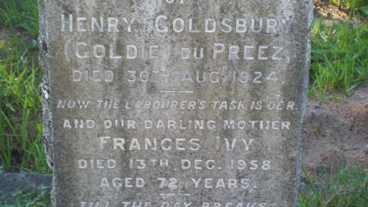 PREEZ Henry Goldsbury, du -1924 & Francis Ivy -1958