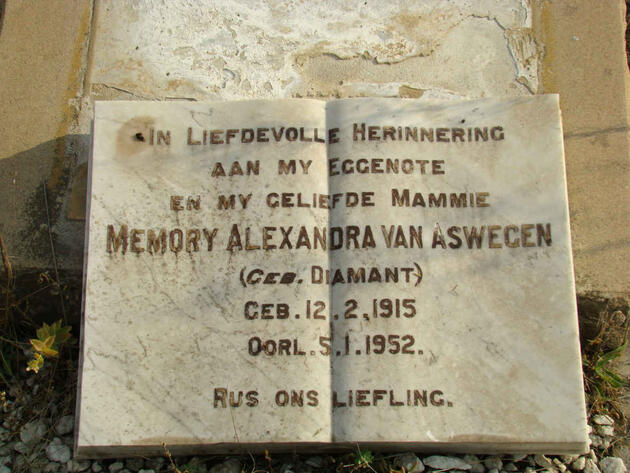ASWEGEN Alexandra, van nee DIAMANT 1915-1952