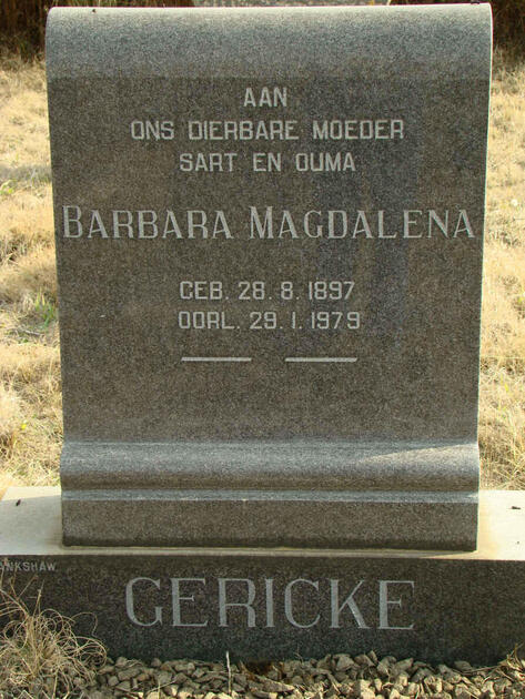GERICKE Barbara Magdalena 1897-1979