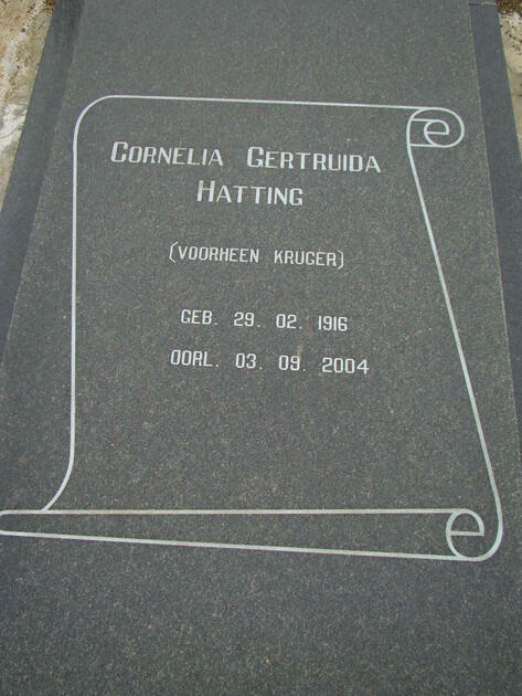 HATTING Cornelia Gertruida nee KRUGER 1916-2004