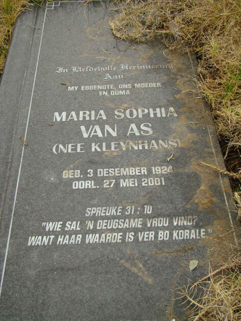AS Maria Sophia, van nee KLEYNHANS 1924-2001
