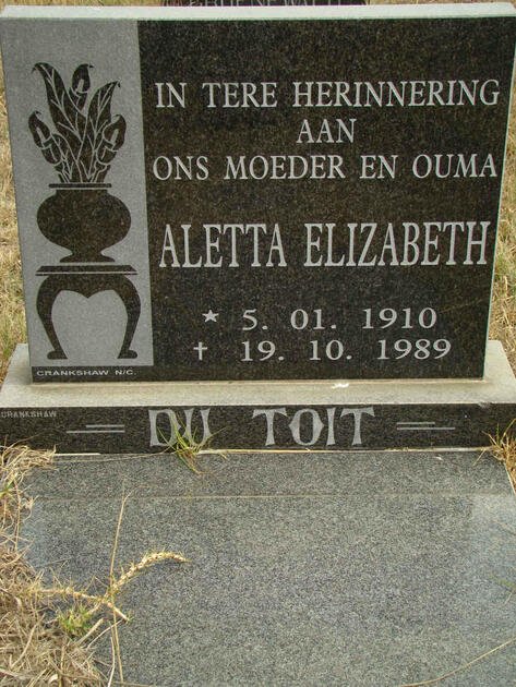 TOIT Aletta ELizabeth, du 1910-1989