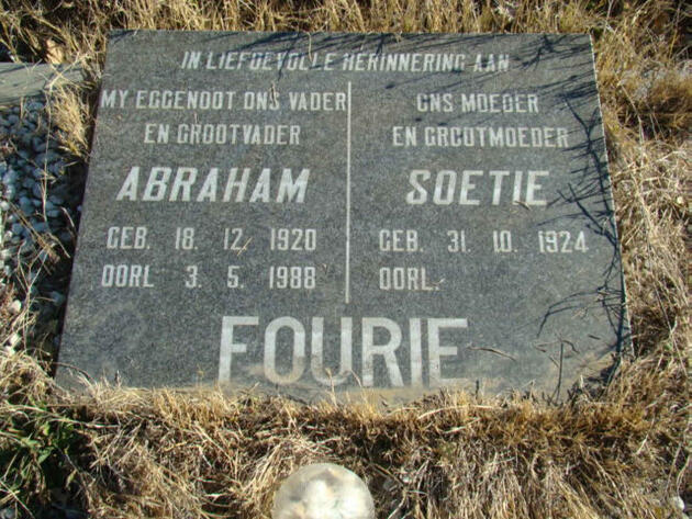 FOURIE Abraham 1920-1988 & Soetie 1924-