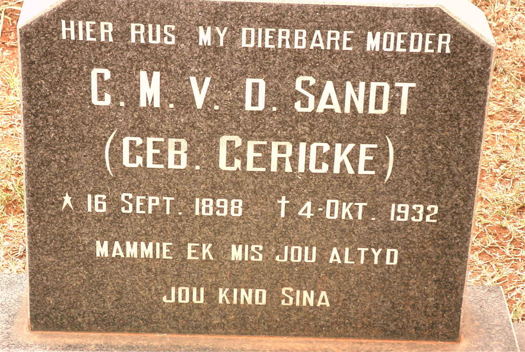 SANDT C.M., van der nee GERICKE 1898-1932