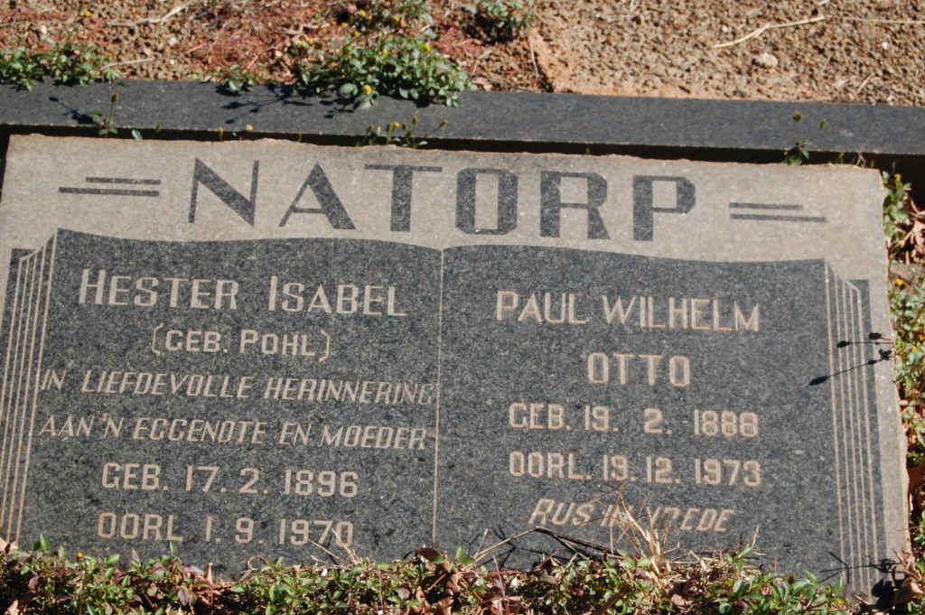 NATORP Paul Wilhelm Otto 1888-1973 & Hester Isabel POHL 1896-1970