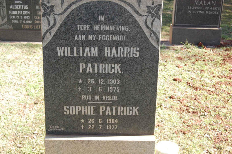 PATRICK William Harris 1903-1975 & Sophie 1904-1977