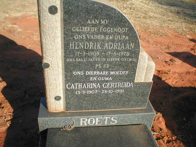 ROETS Hendrik Adriaan 1909-1978 & Catharina Gertruida 1907-1991