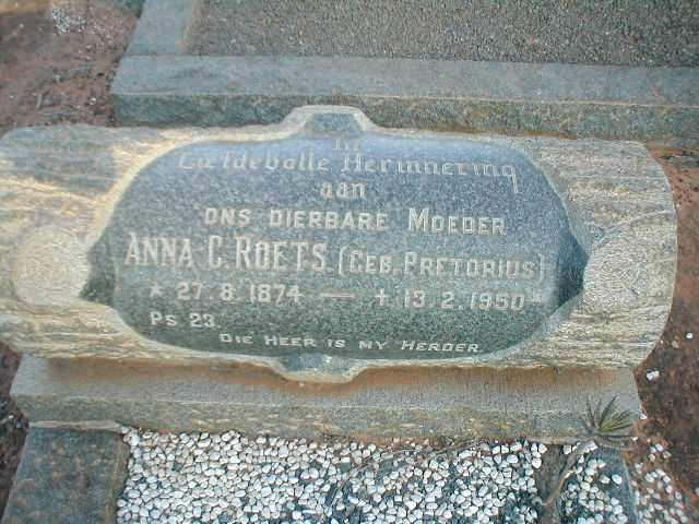 ROETS Anna C. nee PRETORIUS 1874-1950