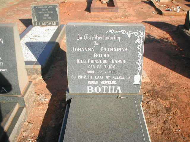 BOTHA Johanna Catharina geb. PRINSLOO 1910-1985
