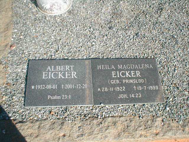 EICKER Albert 1932-2001 & Heila Magdalena PRINSLOO 1922-1999
