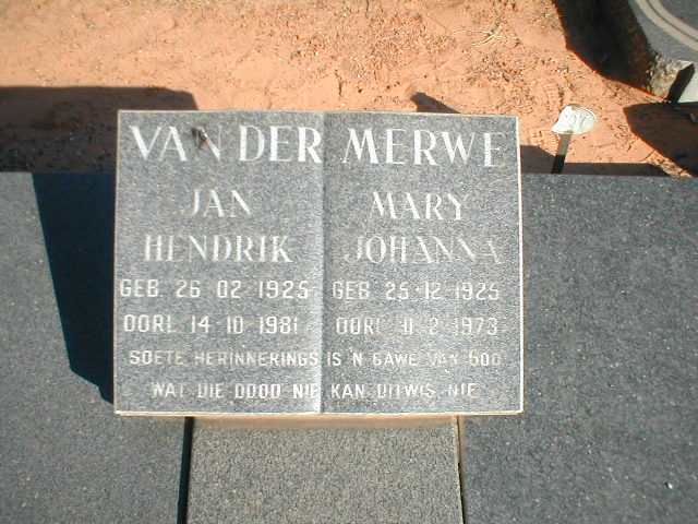 MERWE Jan Hendrik, van der 1925-1981 & Mary Johanna 1928-1973