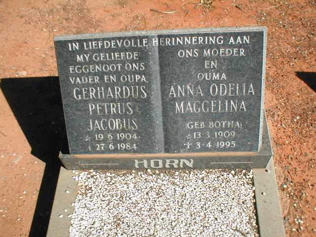 HORN Gerhardus Petrus Jacobus 1904-1984 & Anna Odelia Maggelina BOTHA 1909-1995