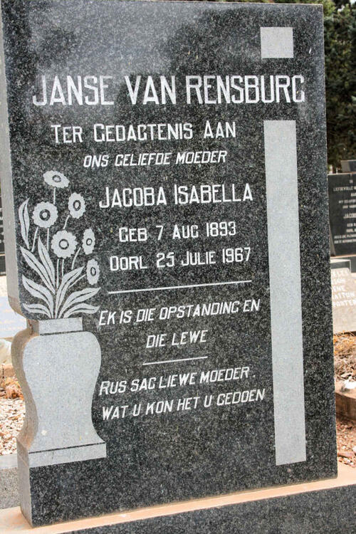 RENSBURG Jacoba Isabella, Janse van 1893-1967