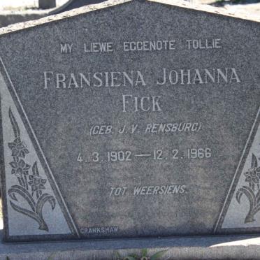 FICK Fransiena Johanna nee J.V. RENSBURG 1902-1966