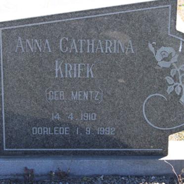 KRIEK Anna Catharina nee MENTZ 1910-1992