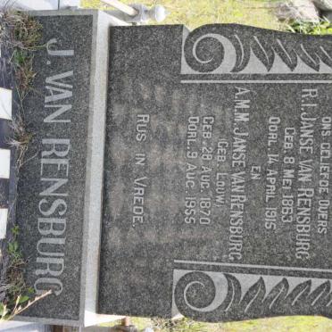 RENSBURG R.I., Janse van 1863-1915 &amp; A.M.M. LOUW 1870-1955