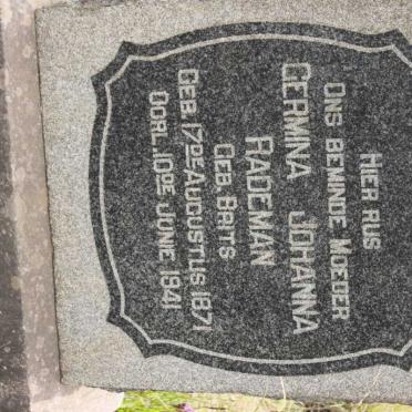 RADEMAN Germina Johanna nee BRITS 1871-1941