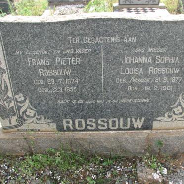 ROSSOUW Frans Pieter 1874-1955 &amp; Johanna Sophia Louisa VISAGIE 1877-1961