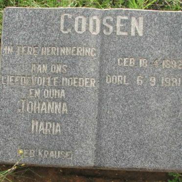 GOOSEN Johanna Maria nee KRAUSE 1892-1981