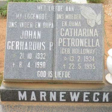 MARNEWECK Johan Gerhardus P. 1932-1990 &amp; Catharina Petronella HOLLOWAY 1934-1995