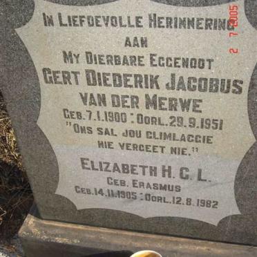 MERWE Gert Diederik Jacobus, van der 1900-1951 &amp; Elizabeth H.C.L. ERASMUS 1905-1982