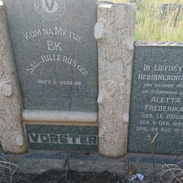 VORSTER Johannes Christiaan 1890-1950 &amp; Aletta Frederika LE ROUX 1895-1973
