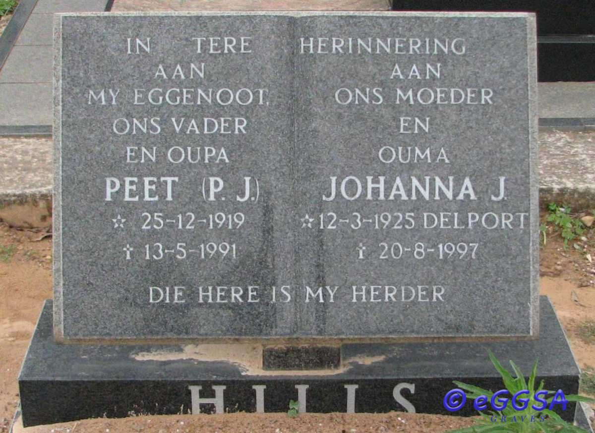 HILLS P.J. 1919-1991 &amp; Johanna J. DELPORT 1925-1997