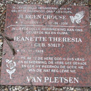 PLETSEN Jurgen Crouse, van 1922-2006 &amp; Jeanette Theresia SMIT 1928-