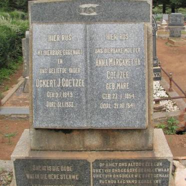 COETZEE Ockert J. 1849-1933 &amp; Anna Margaretha MARE 1854-1941