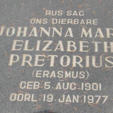 PRETORIUS Johanna Maria Elizabeth nee ERASMUS 1901-1977
